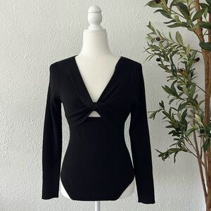 House of Harlow Black Ling Sleeve Knit Bodysuit Size Small